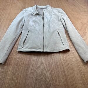 Ivanka Trump Faux Suede Moto Jacket Beige Spring Lightweight Women’s M
